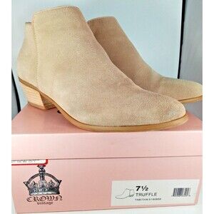 Crown Vintage Suede Booties Size 7.5M Tabitha Truffle Ankle Boots Shoes Zip EUC